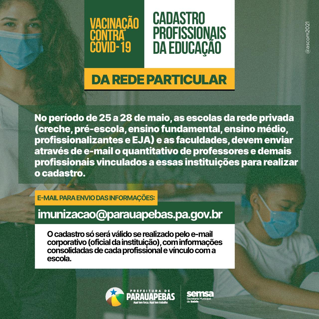 VACINAÇÃO CONTRA COVID19: CADASTRO DE PROFISSIONAIS DA EDUCAÇÃO