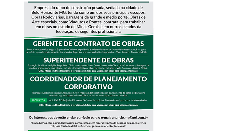 Empresa de Belo Horizonte está contratando